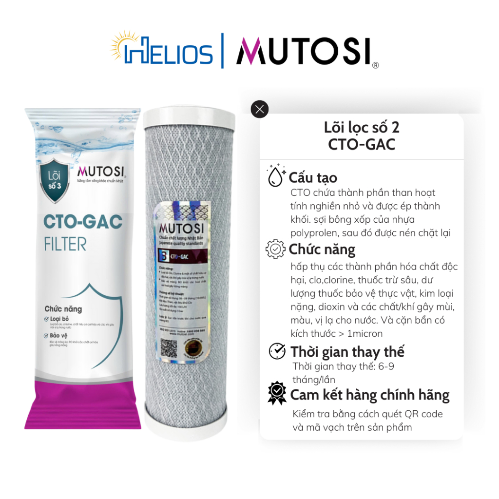 Ảnh Lõi lọc thô số 2 Mutosi CTO-GAC tích hợp PP1 và CTO than hoạt tính dạng nén hấp thụ tốt hơn GAC-OCB 2