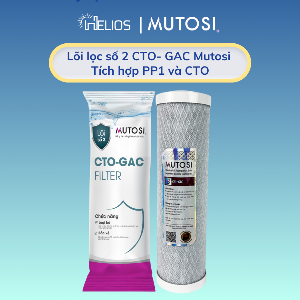 Ảnh Lõi lọc thô số 2 Mutosi CTO-GAC tích hợp PP1 và CTO than hoạt tính dạng nén hấp thụ tốt hơn GAC-OCB 1