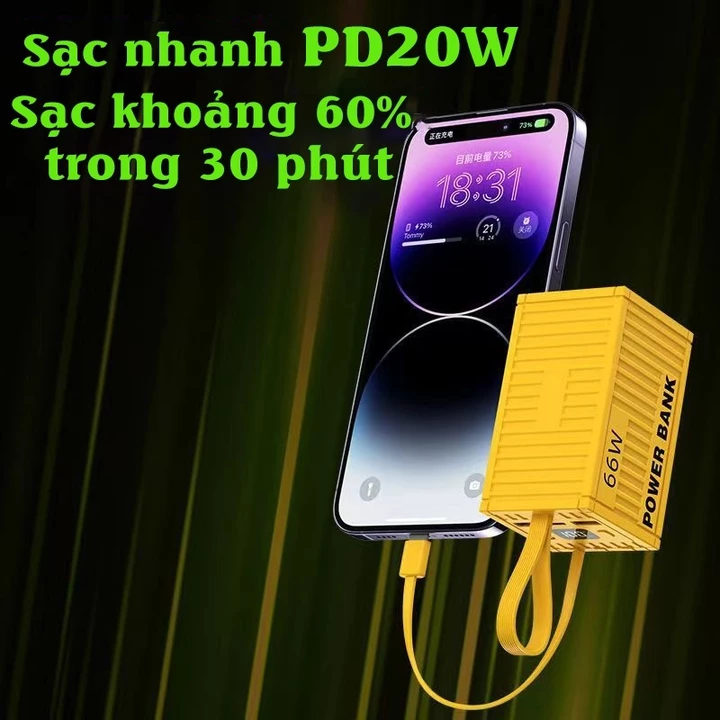 sạc dự phòng 20000mAh,Tích hợp cáp sạc nhanh, phù hợp với nhiều loại điện thoại, sạc dự phòng – 7