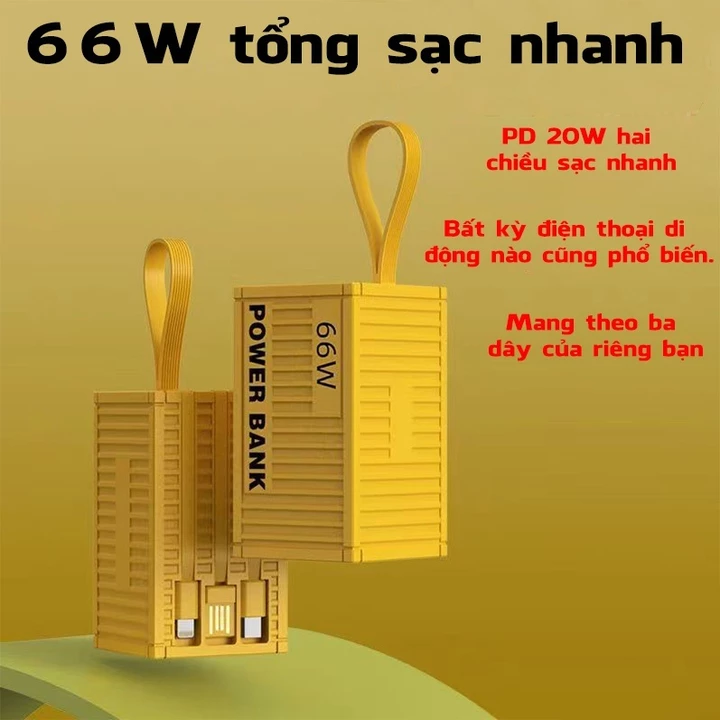 sạc dự phòng 20000mAh,Tích hợp cáp sạc nhanh, phù hợp với nhiều loại điện thoại, sạc dự phòng – 3