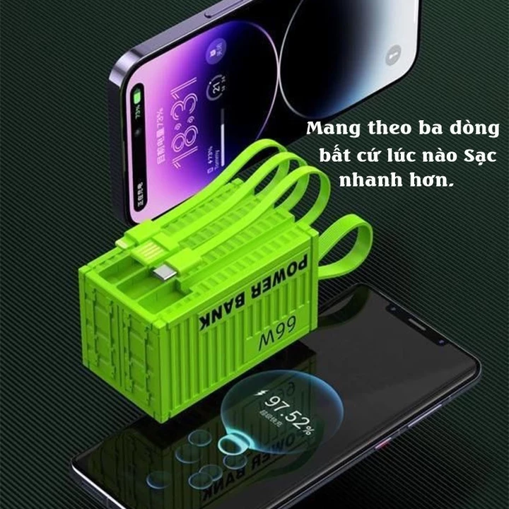 sạc dự phòng 20000mAh,Tích hợp cáp sạc nhanh, phù hợp với nhiều loại điện thoại, sạc dự phòng – 4