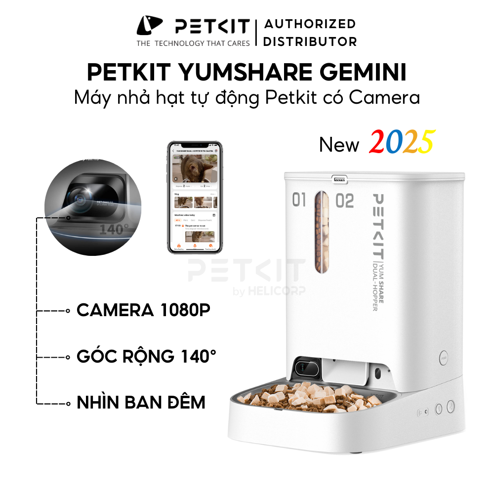 Ảnh Máy Nhả Hạt Tự Động Cho Chó Mèo Có CAMERA, Hai Ngăn Petkit Gemini YumShare Dung Tích 5 Lít 1