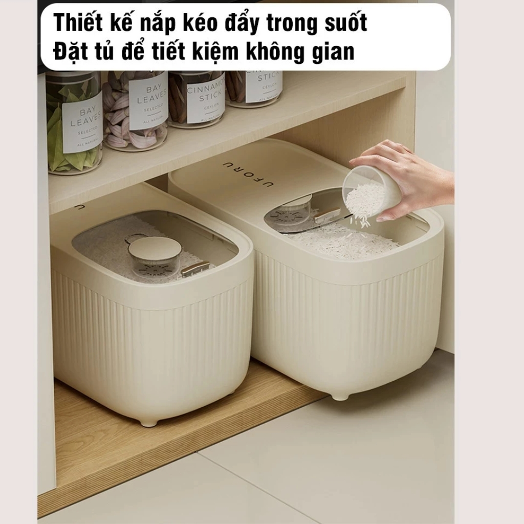 Thùng Gạo 5 -10-15Kg Đựng Ngũ Cốc, Thức Ăn Vật Nuôi Chống Ẩm Mốc, Côn Trùng Tặng Kèm Cốc Đong