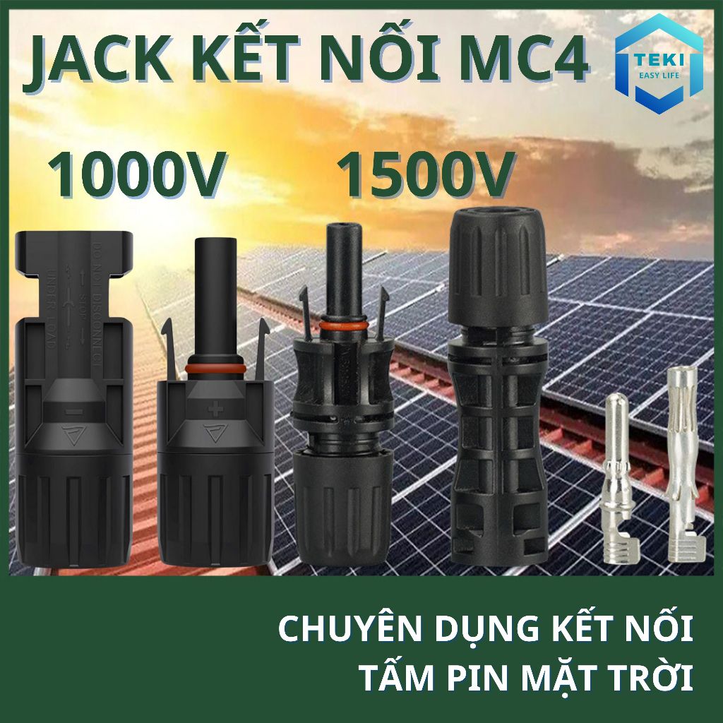 Cặp Jack Nối MC4 1000V 1500V TEKI, Kết Nối Tấm Pin Năng Lượng Mặt Trời, Lõi Đồng, Chống Nước IP67, Dòng 30A