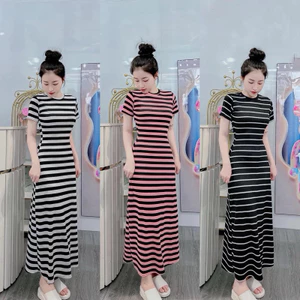 Đầm Tay Ngắn Cổ Tròn chữ A siêu tôn dáng chất vải thun gân giãn tốt