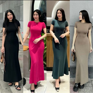 Đầm Tay Ngắn Cổ Tròn chữ A siêu tôn dáng chất vải thun gân giãn tốt