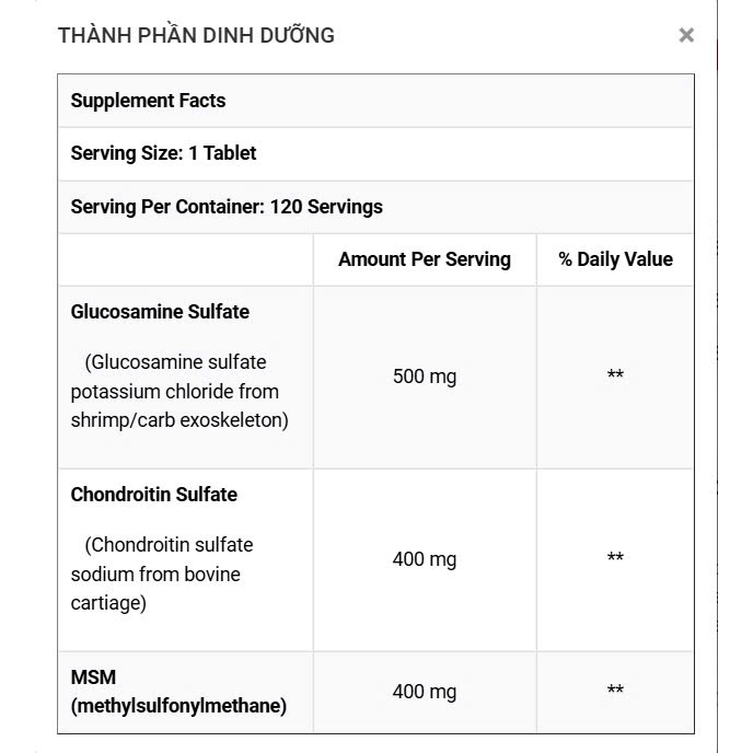 [MAPPLE CARE][TẶNG QUÀ] Viên uống bổ khớp Glucosamine Chondroitin MSM WEBBER NATURALS Hộp 120 viên - KEYGYM