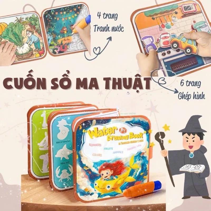 Đồ chơi cuốn sổ ma thuật Montessori vẽ tranh bằng nước kèm bóc dán thông minh tư duy cho bé