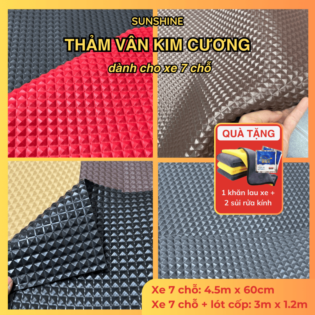 Thảm cao su vân kim cương lót sàn xe 7 chỗ kích thước 4.5m x 60cm và kèm cốp kích thước 3m x 1.2m