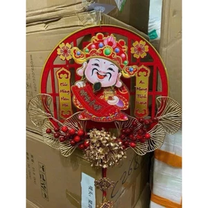 VÒNG TREO THẦN TÀI LẮC LƯ ĐÍNH HOA HÌNH TRÒN SIZE 38CM