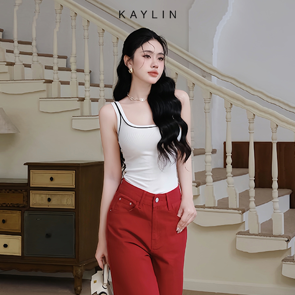 Ảnh Áo thun ba lỗ KAYLIN form ôm phối viền vải thun gân lụa mỏng nhẹ co giản phong cách basic - N2403 4