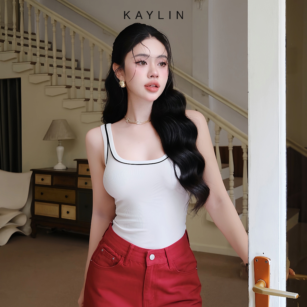 Ảnh Áo thun ba lỗ KAYLIN form ôm phối viền vải thun gân lụa mỏng nhẹ co giản phong cách basic - N2403 1