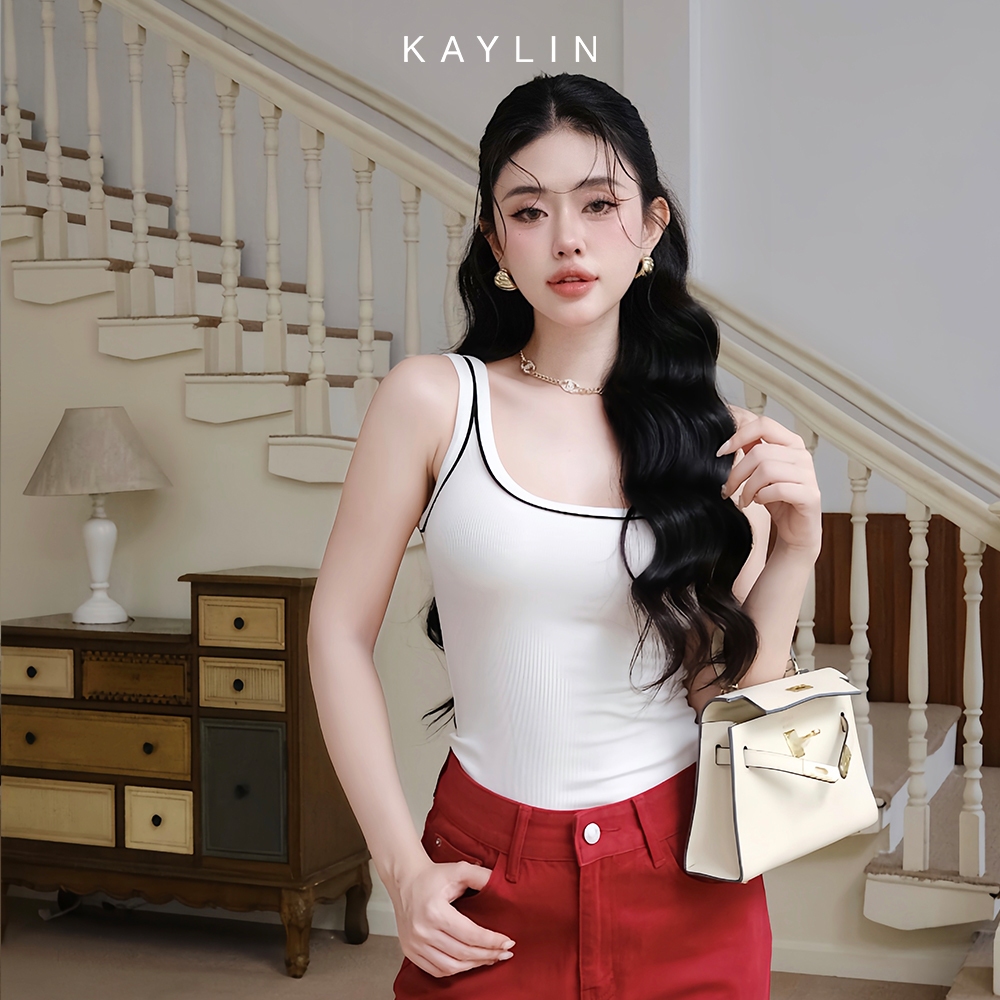 Ảnh Áo thun ba lỗ KAYLIN form ôm phối viền vải thun gân lụa mỏng nhẹ co giản phong cách basic - N2403 2