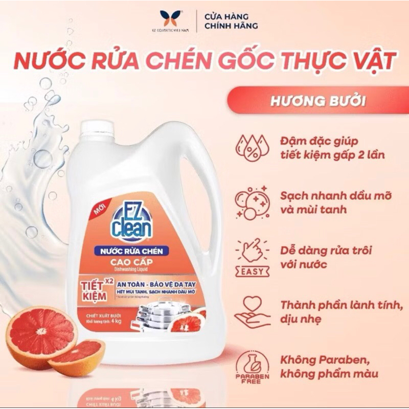 Nước rửa chén EZ CLEAN cao cấp gốc thực vật 4kg | Shopee Việt Nam