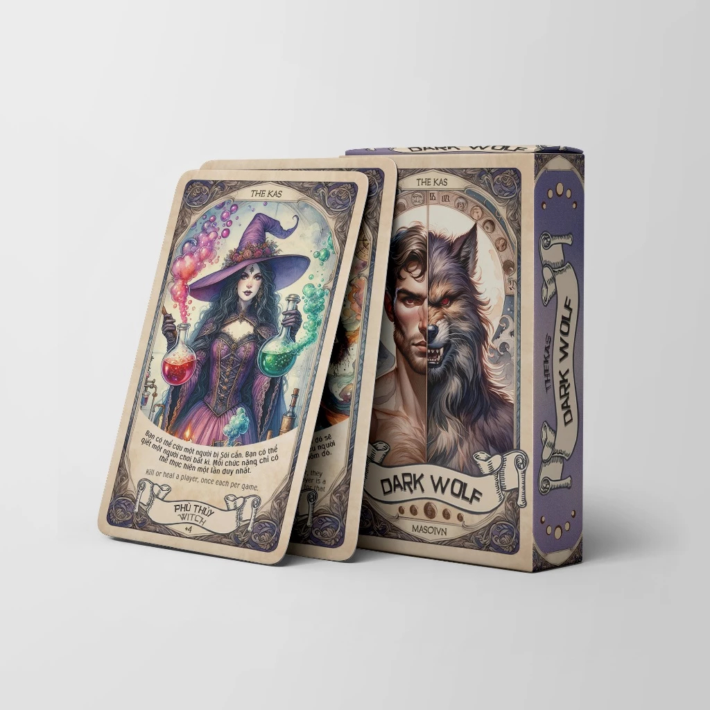 Combo 10 Bộ Ma Sói Tarot Darkwolf 66 Lá Giấy Cứng Hộp Nâu Họa Tiết Đẹp Dễ Mang Theo THE KAS