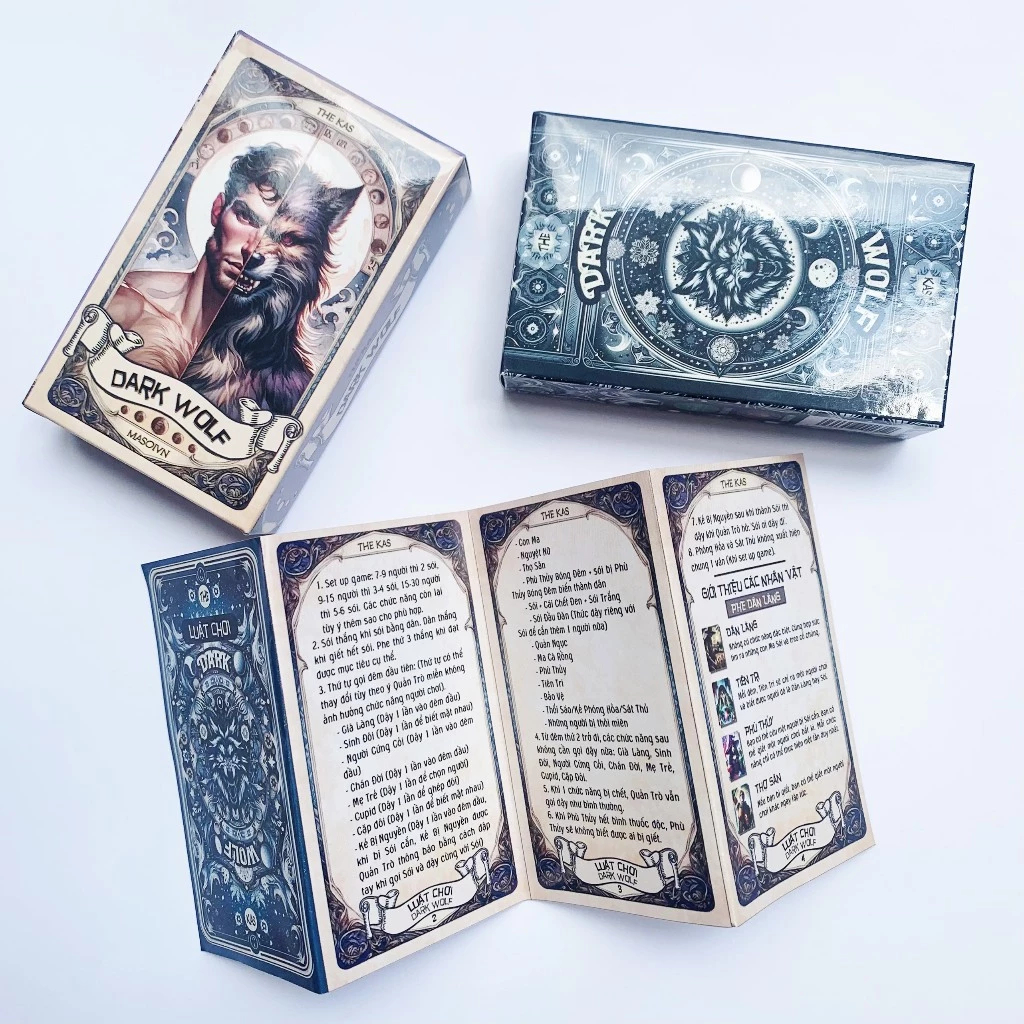 Combo 10 Bộ Ma Sói Tarot Darkwolf 66 Lá Giấy Cứng Hộp Nâu Họa Tiết Đẹp Dễ Mang Theo THE KAS