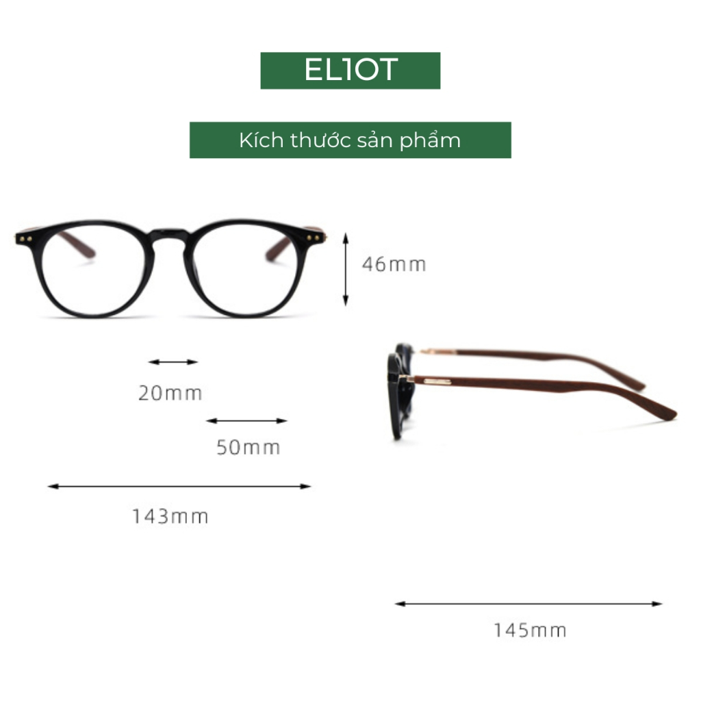 Gọng kính cận ELIOT mắt tròn chất liệu nhựa bản lề kim loại chắc chắn thời trang 363