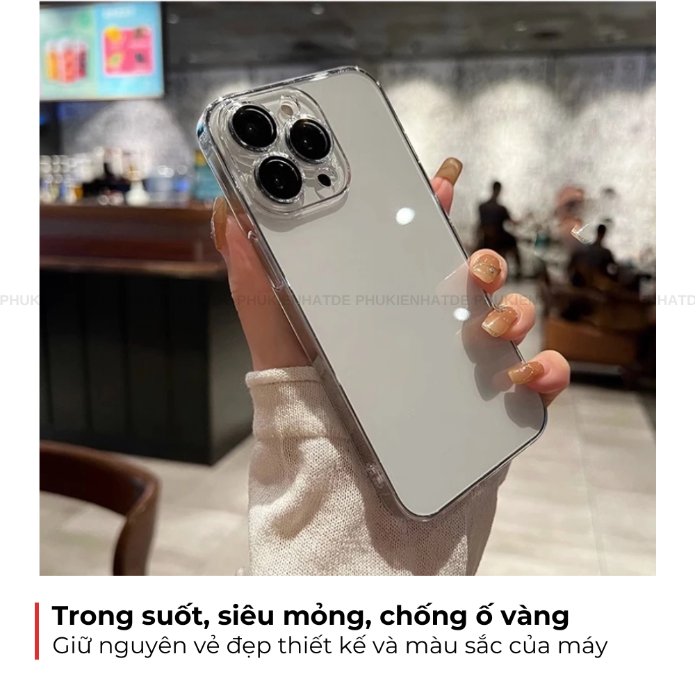 Ốp iphone siêu mỏng Slim nhựa cứng PC trong suốt chống ố vàng, chống bám bẩn - phukienhatde