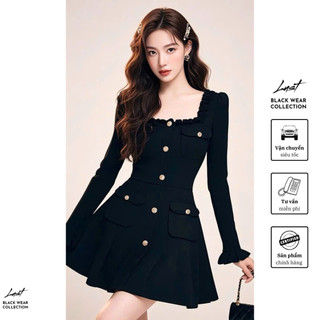 Váy thiết kế cổ vuông bèo phối cúc dáng ngắn LUST chất liệu dày dặn TM97