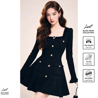 Váy thiết kế cổ vuông bèo phối cúc dáng ngắn LUST chất liệu dày dặn TM97