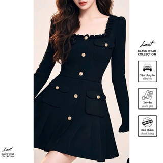 Váy thiết kế cổ vuông bèo phối cúc dáng ngắn LUST chất liệu dày dặn TM97