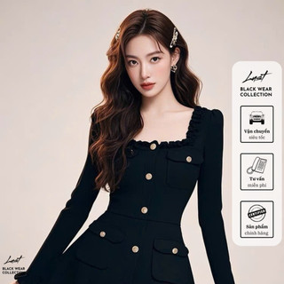 Váy thiết kế cổ vuông bèo phối cúc dáng ngắn LUST chất liệu dày dặn TM97