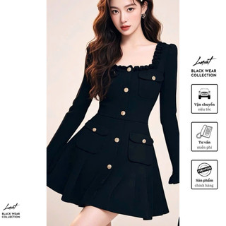 Váy thiết kế cổ vuông bèo phối cúc dáng ngắn LUST chất liệu dày dặn TM97