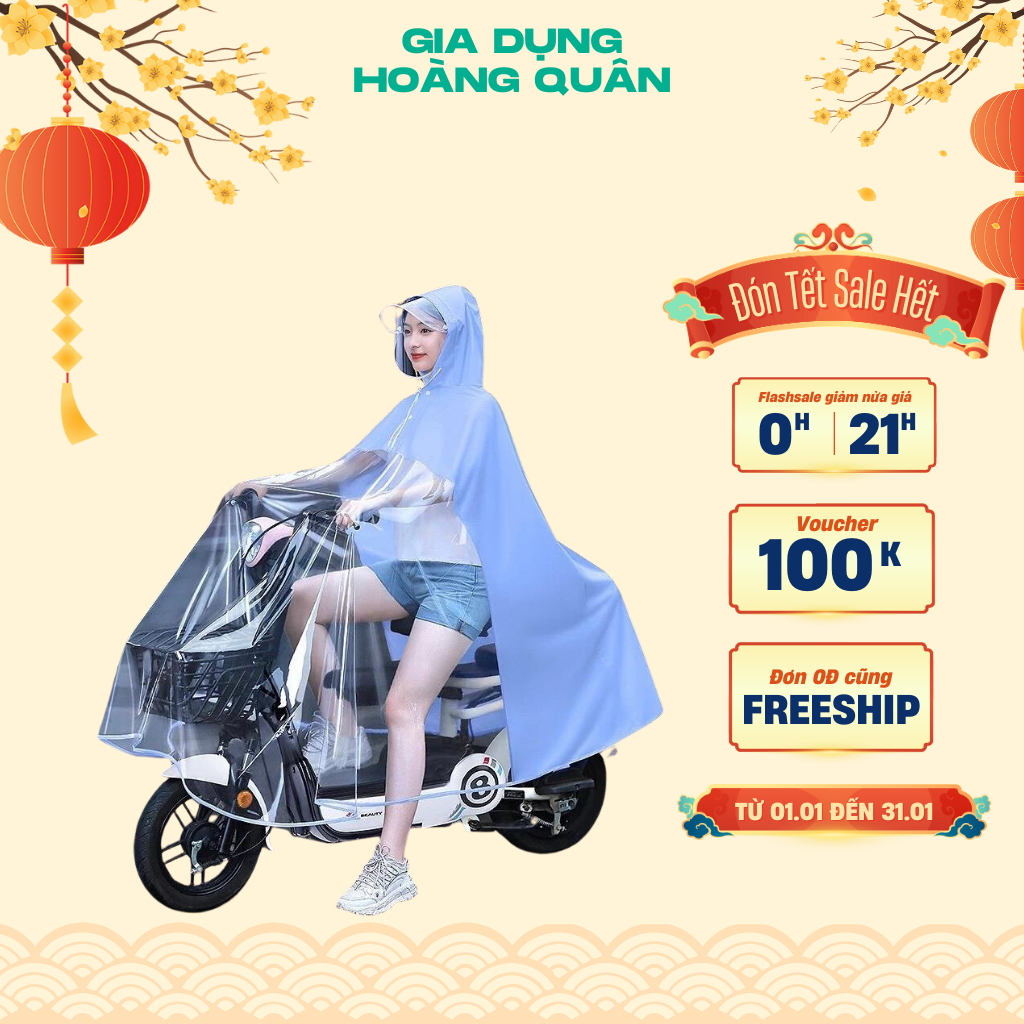 Áo mưa nửa trước trong suốt - Áo mưa mẹ và bé che phủ toàn thân, kèm kính chắn mưa có thể tháo rời