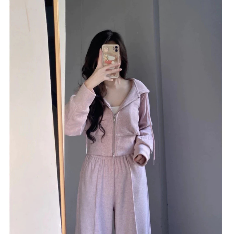 Bộ mặc nhà thu đông nữ áo khoác nỉ dài tay zip phối quần lưng cao Jumito, bộ thu đông nữ dáng suông trẻ trung hcom3188