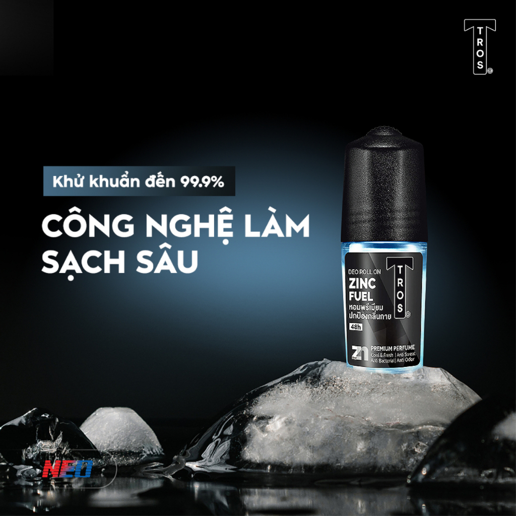 Lăn Khử Mùi Thái Lan TROS ZINC FUEL Ngăn Mùi Hiệu Quả, Khô Thoáng, Hương Nước Hoa Nam Tính 25ml & 45ml