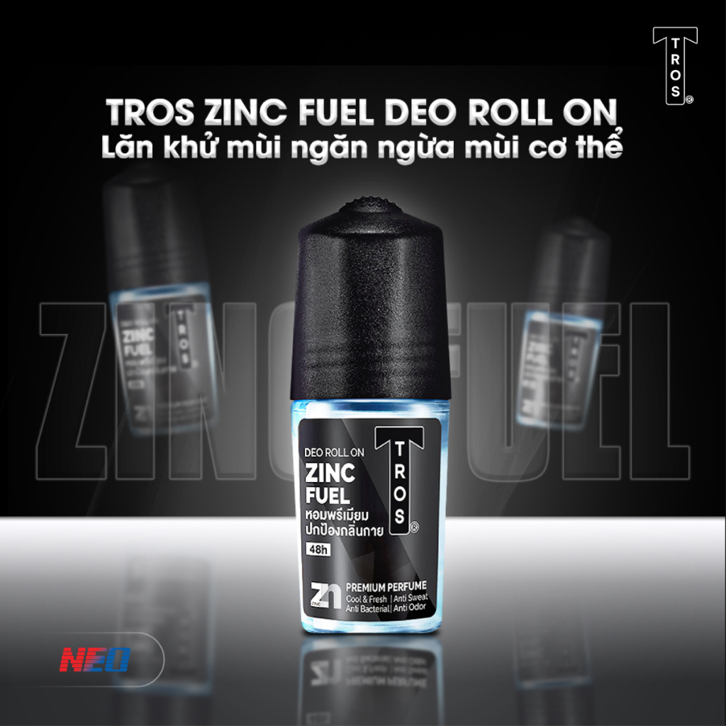 Lăn Khử Mùi Thái Lan TROS ZINC FUEL Ngăn Mùi Hiệu Quả, Khô Thoáng, Hương Nước Hoa Nam Tính 25ml & 45ml