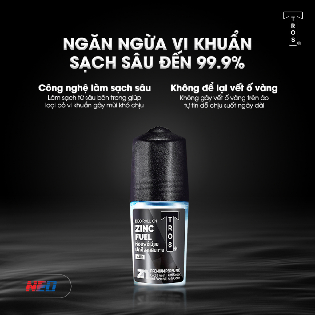 Lăn Khử Mùi Thái Lan TROS ZINC FUEL Ngăn Mùi Hiệu Quả, Khô Thoáng, Hương Nước Hoa Nam Tính 25ml & 45ml