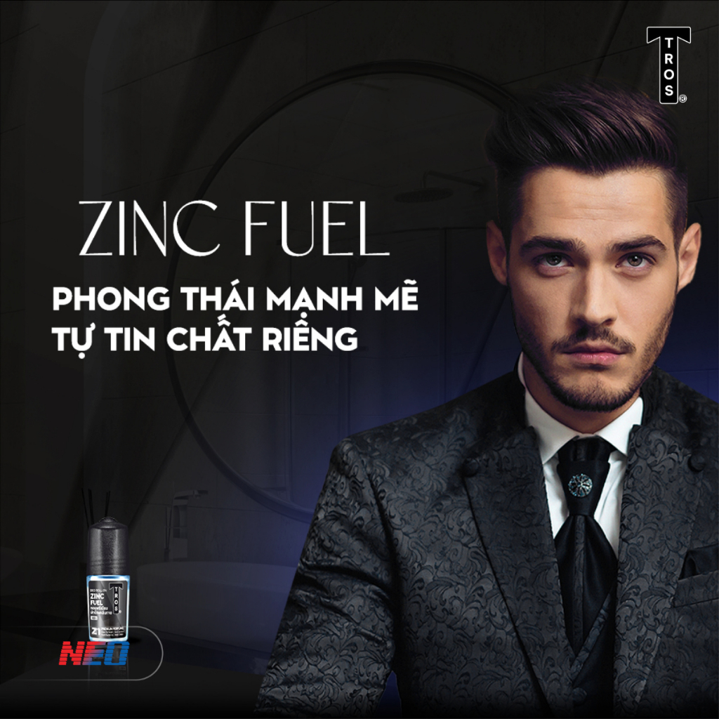 Lăn Khử Mùi Thái Lan TROS ZINC FUEL Ngăn Mùi Hiệu Quả, Khô Thoáng, Hương Nước Hoa Nam Tính 25ml & 45ml