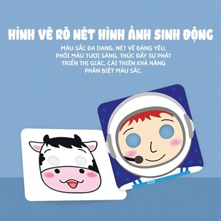 Combo 2 Bộ Thẻ Mặt Nạ Kích Thích Thị Giác - Cùng Con Chơi Trò Trốn Tìm Với 80 Thẻ Mặt Nạ Biểu Cảm Nhân Vật & Động Vật