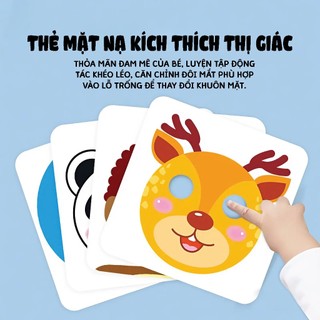 Combo 2 Bộ Thẻ Mặt Nạ Kích Thích Thị Giác - Cùng Con Chơi Trò Trốn Tìm Với 80 Thẻ Mặt Nạ Biểu Cảm Nhân Vật & Động Vật