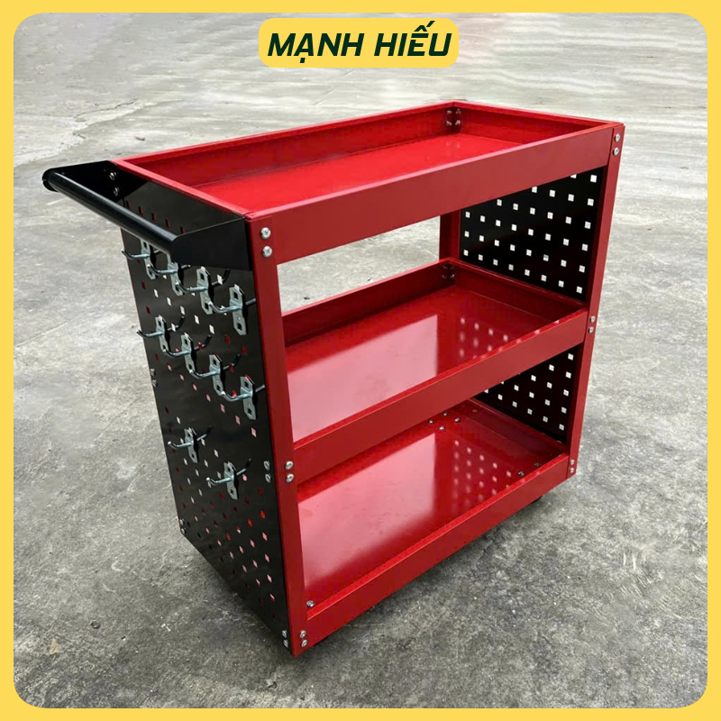 Kệ đựng đồ nghề dụng cụ 3 tầng sơn mạ tĩnh điện có giá treo dụng cụ kèm 20 móc treo