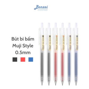 Bút gel HOMU style Muji thân mờ ngòi 0.5mm 3 màu xanh đen đỏ viết trơn mực ra đều (hàng chính hãng)