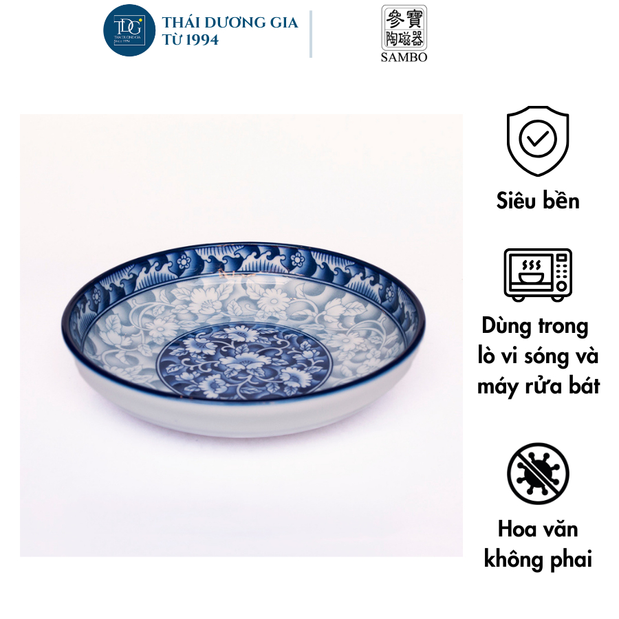 Đĩa tròn sâu lòng 19cm sứ hoa văn cao cấp Hàn Quốc Sambo MD-070 | Thái Dương Gia