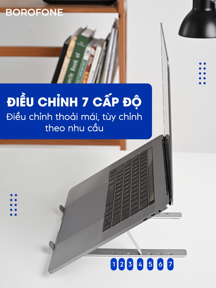 Ảnh Giá đỡ LAPTOP, MACBOOK, IPAD BOROFONE N4 bằng nhôm có thể điều chỉnh được độ cao, đế tản nhiệt kê laptop 1