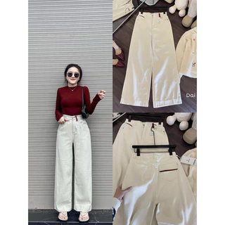 Quần Bò Jeans Nữ Ống Rộng Phối Đỏ Cạp Cao Siêu Hách Dáng Cực Đỉnh - Ong, Women