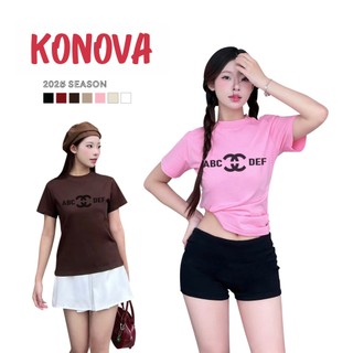 Áo thun baby tee nữ form vừa KONOVA phong cách y2k in chữ ABC chất liệu cotton 100% basic