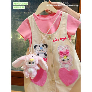 ❌❌XẢ SET YẾM 13-20KG❌❌ Set yếm kaki rời kèm áo cotton Baby Three so hot cho bé đi học, đi chơi, đi tiệc Sofia