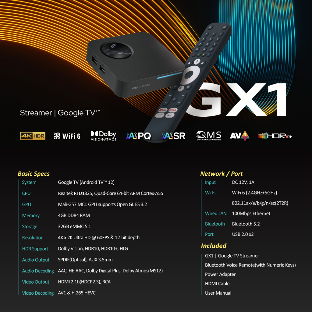 Android TV Box RockTek GX1 Google TV 12 Realtek RTD 1325 4GB/32GB WiFi6  Dolby ATMOS DTS-X | Shopee Việt Nam