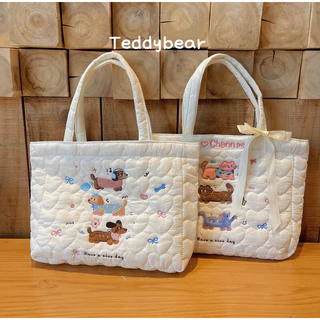 Túi Trần Bông Thêu Tên Hình Cún, Mèo ,Túi Tote Thêu Vừa Laptop 14inch