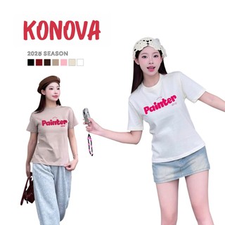 Áo thun baby tee nữ form vừa KONOVA chất liệu cotton 100% basic in chữ PAINTER