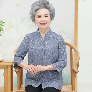 Áo sơ mi mỏng tay tứ quý của bà 60 tuổi, áo mùa hè cho bà già