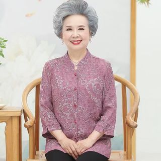 Áo sơ mi mỏng tay tứ quý của bà 60 tuổi, áo mùa hè cho bà già