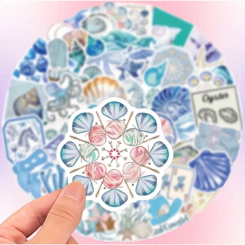 60 sticker trang trí mẫu sinh vật biển,cá,ốc,xò,cua dành cho bé phân biệt và học tập