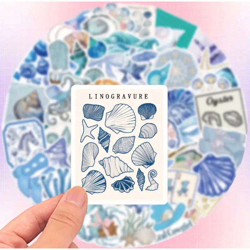 60 sticker trang trí mẫu sinh vật biển,cá,ốc,xò,cua dành cho bé phân biệt và học tập