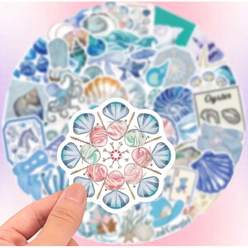 60 sticker trang trí mẫu sinh vật biển,cá,ốc,xò,cua dành cho bé phân biệt và học tập